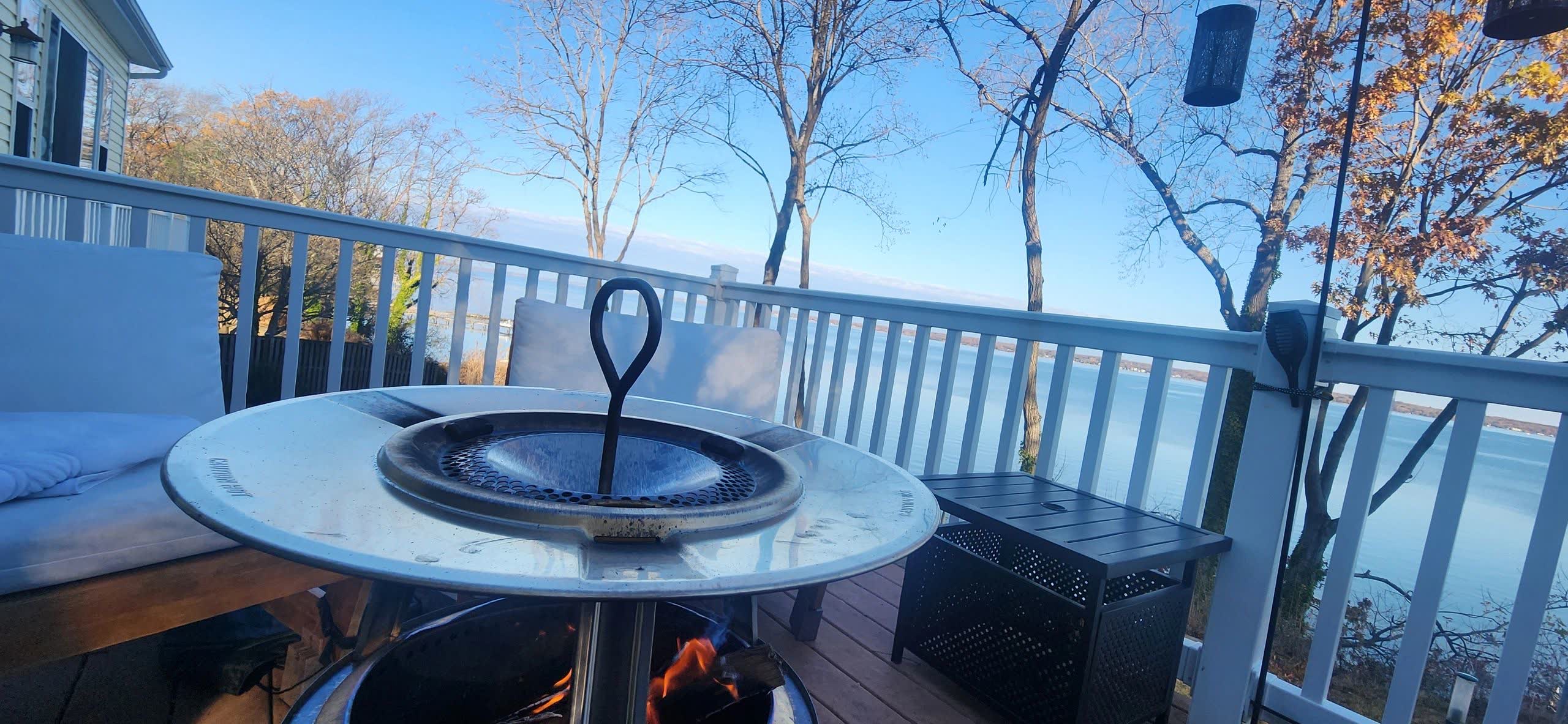 Covered Solo Stove doubling as a table