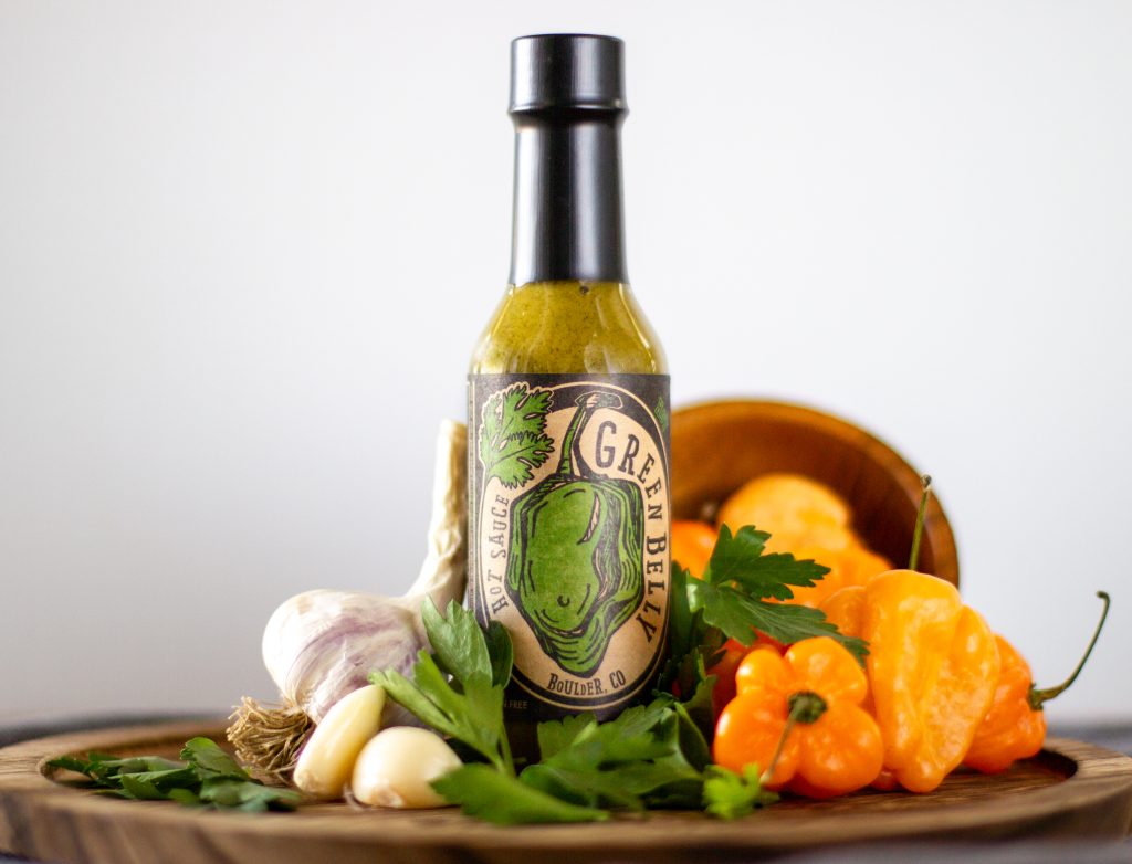 Green Belly bottle pack shot with ingredients