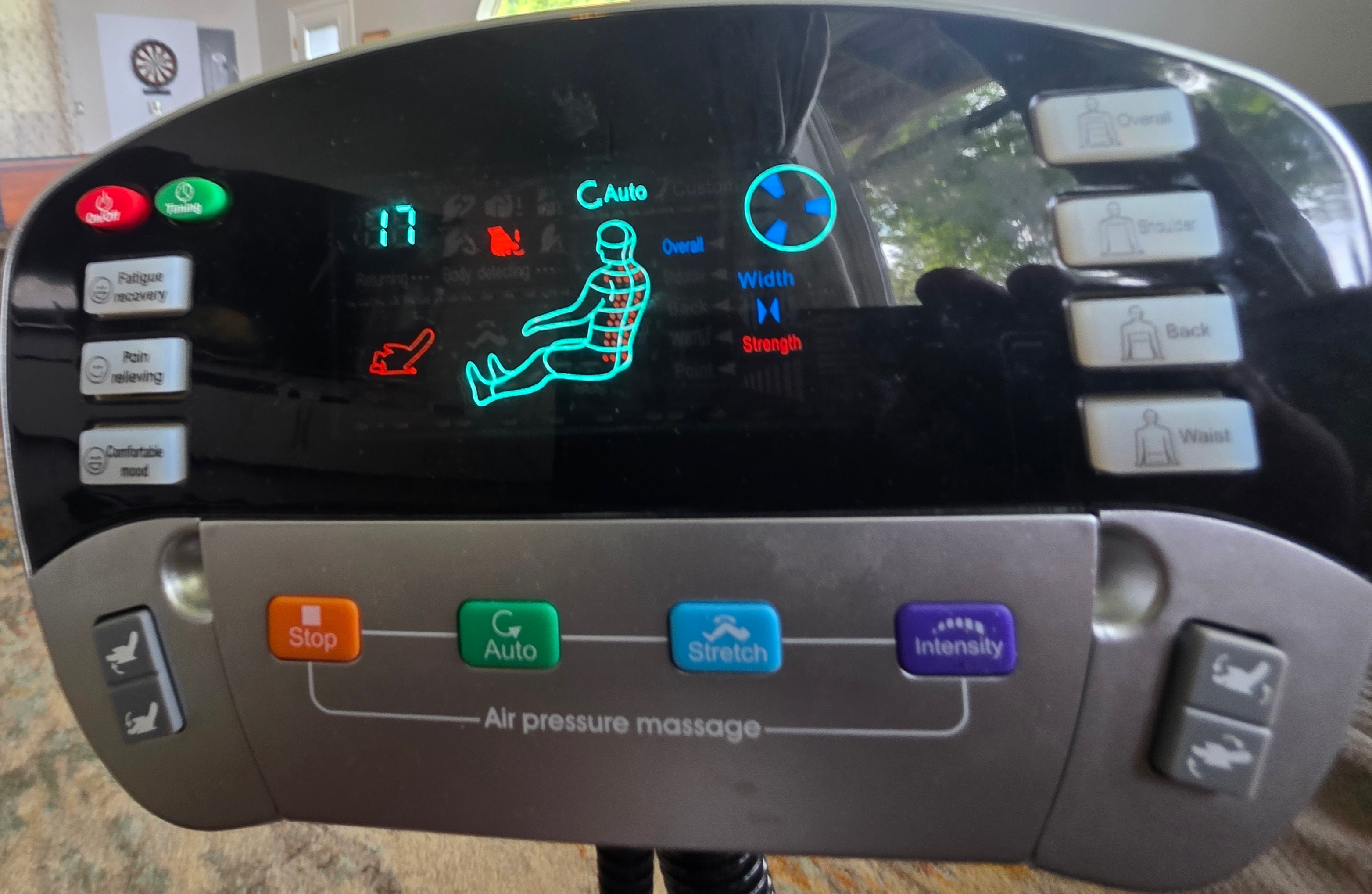 Massage chair remote showing Auto program 17